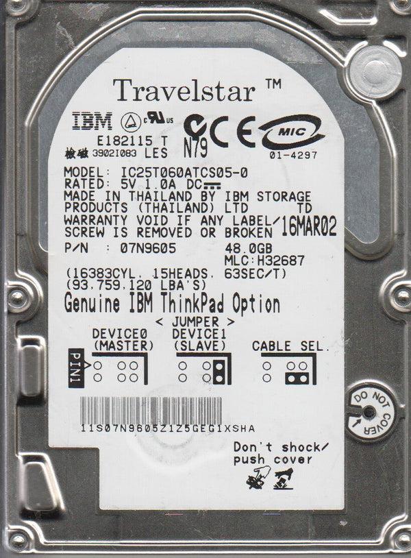 IBM 07N8671 Travelstar 60Gb 5400Rpm DMA/ATA-100 (Ultra) 2Mb Buffer 2.5-Inch Internal Hard Disk Drive