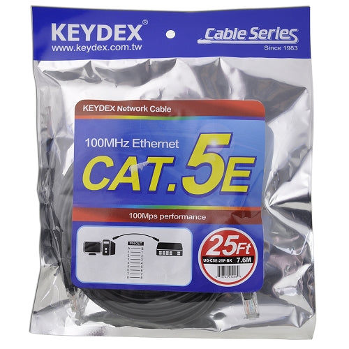 Keydex UG-C5E-25F-BK 25-Ft 100Mbps Category 5e (Cat5e) Black Ethernet Patch Cable