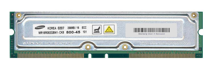 Samsung MR18R082GBN1-CK8 Rambus 256MB PC800 800MHz ECC 184-Pin RDRAM RIMM Memory
