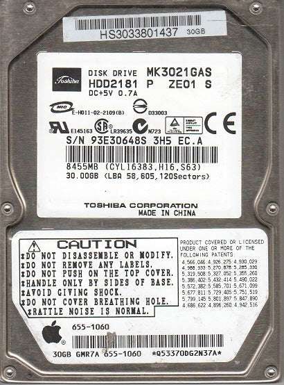 Toshiba 30GB 4200RPM 2MB Cache IDE Ultra 2.5-Inch Hard Drive (MK3021GAS)