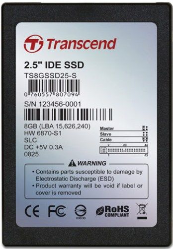 Transcend TS8GSSD25-S  8GB IDE 2.5-Inch Internal (SSD) Solid State Hard Drive With SLC Flash Chip