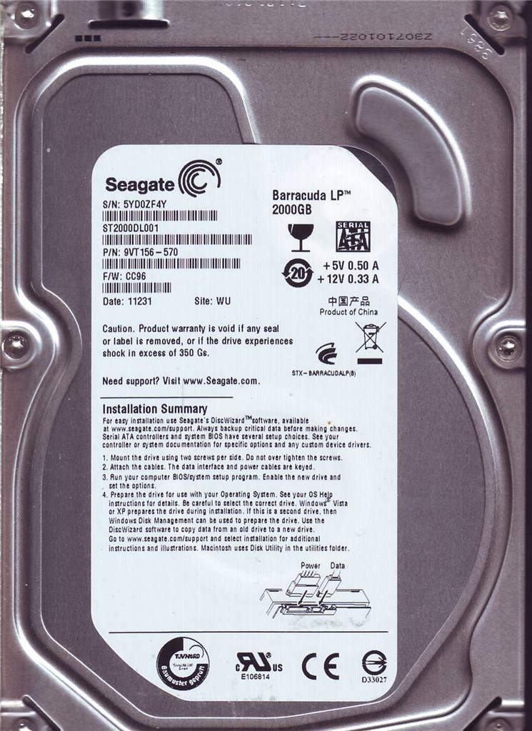 Seagate ST2000DL001 2TB 5900Rpm 32MB Cache Serial ATA-3.0Gbps 3.5