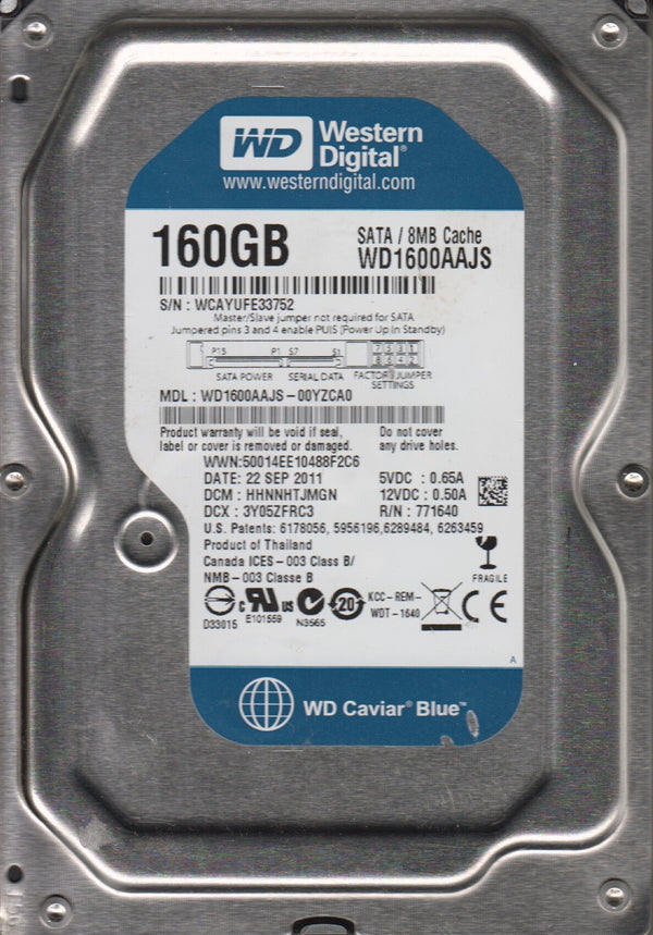 Western Digital Caviar Blue WD1600AAJS / WD1600AAJS-00YZCA0 160Gb 7200RPM Serial ATA 8Mb Cache 3.5-Inch Internal Hard Drive