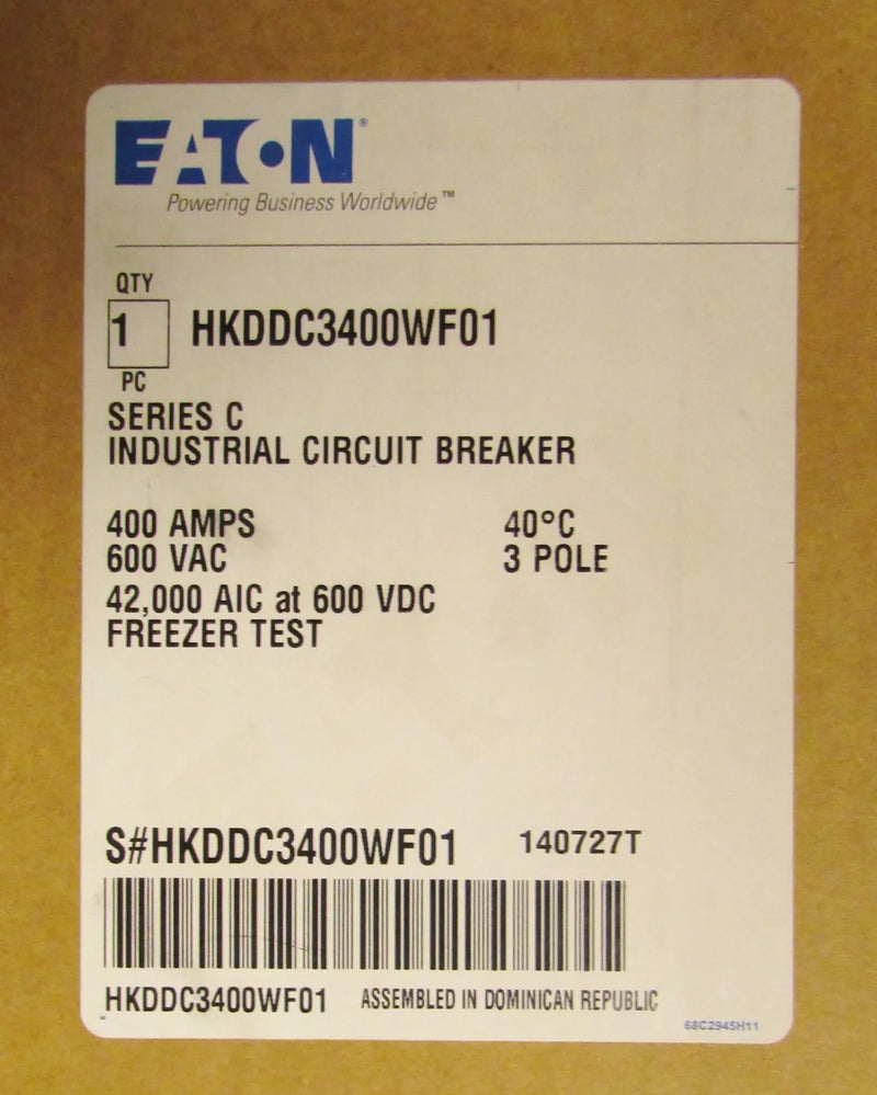 EATON HKDDC3400WF01 400Amp Three-Pole 600Volt HKD-DC Circuit Breaker Cutler Hammer