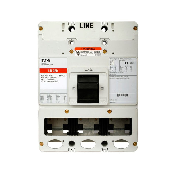 Eaton LD3600F Series-C 600 Amp Three-Pole 600Volt 35kA@480V LD Circuit Breaker Frame Cutler Hammer.