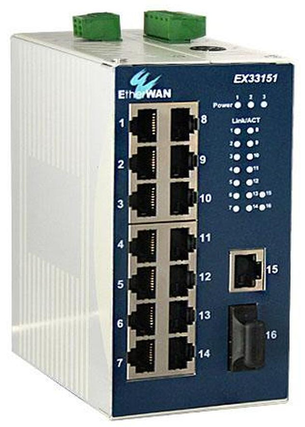 Etherwan Ex33151-P0B 16-Ports 10/100Base-Tx Unmanaged Ethernet Switch