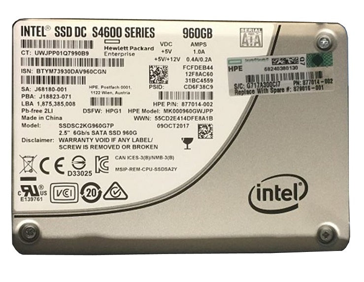 HP 877014-002 DC S4600 960Gb SATA-6Gbps 2.5-Inch TLC Solid State Drive