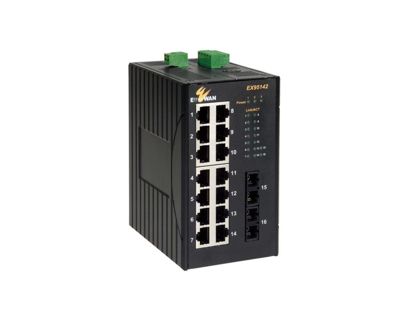 Etherwan Ex95142-10B 16-Ports 100/10Tx Fiber Unmanaged Ethernet Switch