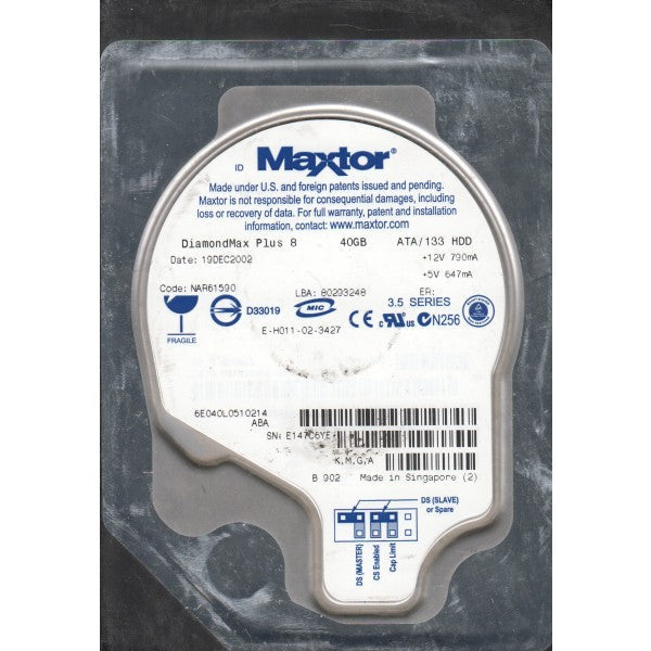 Maxtor 6E040L0 40.0GB 7200RPM 3.5-Inch 2MB Ultra ATA/133 ( IDE/EIDE) Internal Hard Drive
