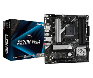 ASRock A520M PRO4 4000-Series AM4 A520 128GB DDR4 M-ATX Motherboard