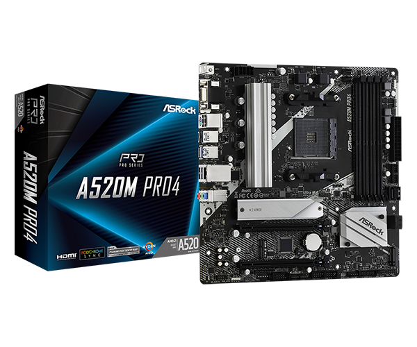 ASRock A520M PRO4 4000-Series AM4 A520 128GB DDR4 M-ATX Motherboard