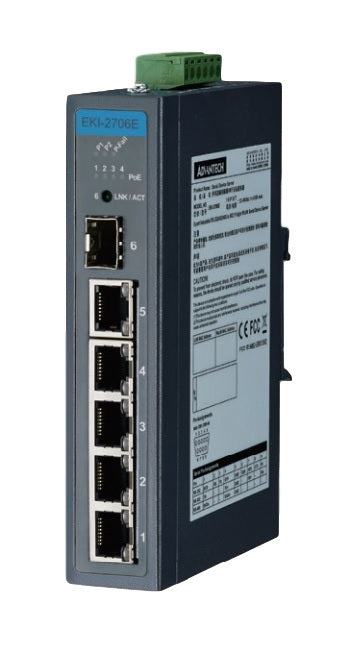 Advantech EKI-2706E-1GFPI-AE EKI-2706 4FE+1GE SFP Unmanaged Industrial Ethernet Module