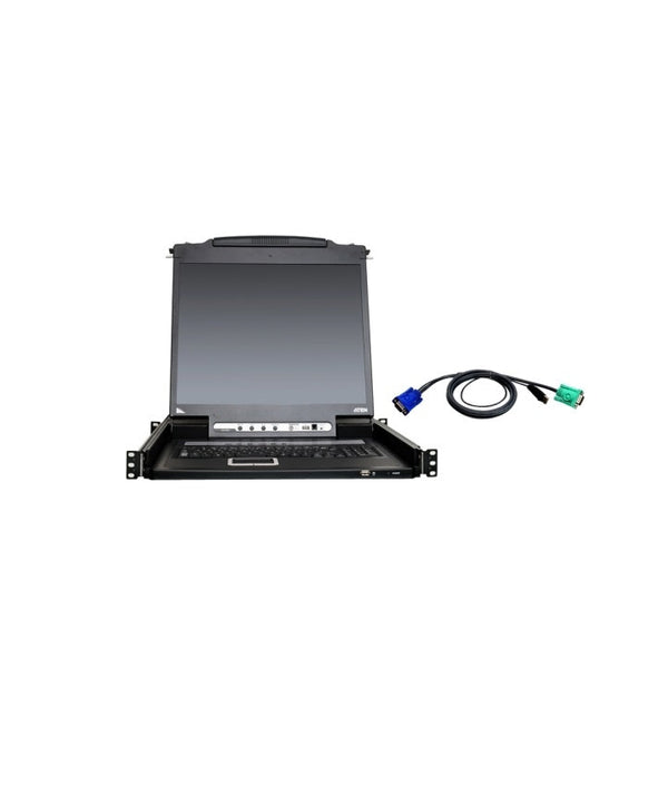 Aten Cl5708Nukit 19-Inch 1280X1024 Single Rail Lcd Kvm W/ Peripheral Sharing & 8 Usb Cables Switch