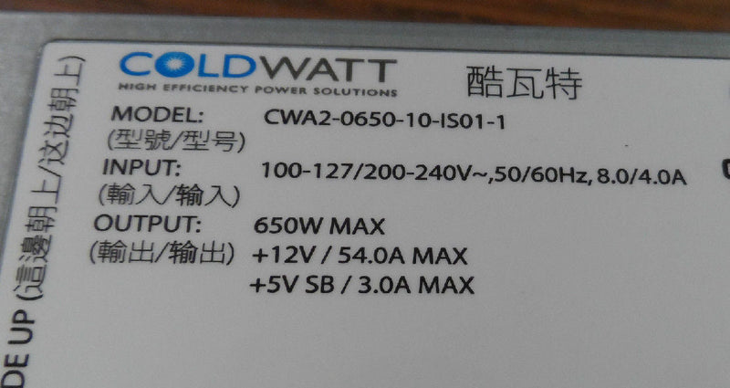 Coldwatt CWA2-0650-10-IS01-1 650Watts Power Supply Unit