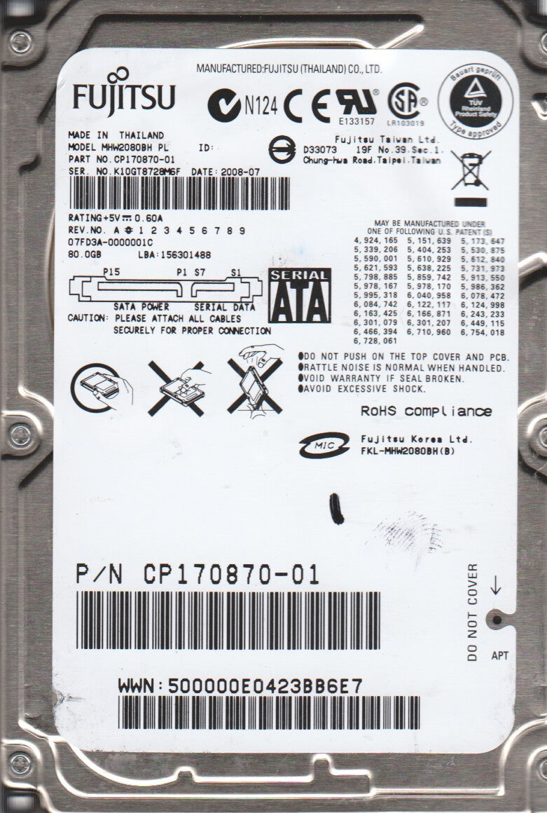 Fujitsu MHW2080BH 80Gb 5400Rpm SATA-1.5Gbps 8Mb Cache 2.5-Inch Internal Hard Drive