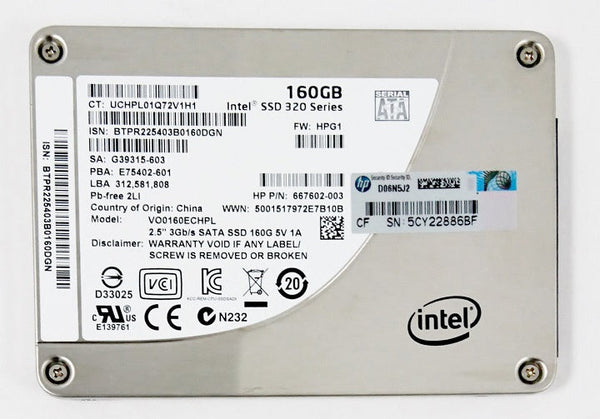 Hewlett Packard VO0160ECHPL Intel 320-Series 160Gb SATA-II 3.0Gbps 2.5-Inch Solid State Drive