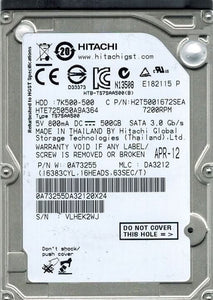 Hitachi 0A73255 Travelstar 7K500 500Gb 7200RPM Serial ATA-3.0Gbps 7-Pin 16Mb Cache 2.5-Inch Internal Hard Drive
