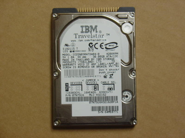 IBM IC25N030ATDA040 / 07N8103 / 22L0093 / 655-0923 Travelstar 30Gb 4200Rpm 9.5mm Ultra DMA/ATA-5 IDE/EIDE 2.5-Inch Internal Hard Drive