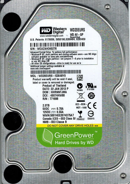 Western Digital WD20EURS AV-GP 2Tb IntelliPower Serial ATA-3.0Gbps