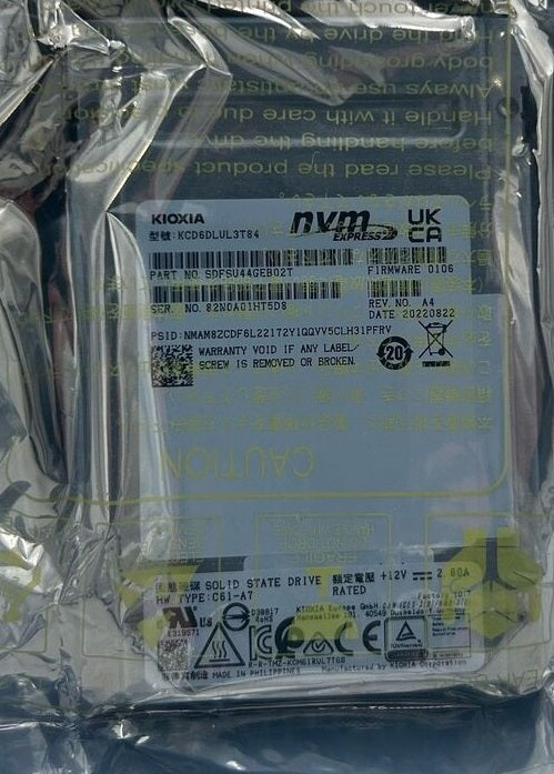Kioxia KCD6DLUL3T84 CD6-R 3.84TB 2.5-Inch PCIe4.0 NVMe Solid State Drive