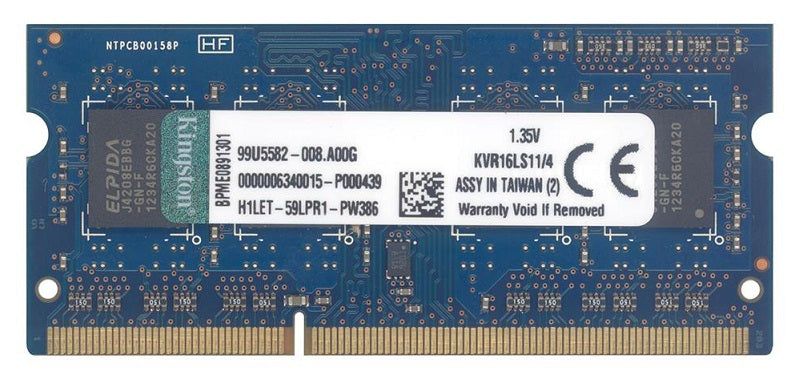 Kingston KVR16LS11/4 Valueram 4Gb PC3-12800 DDR3 Memory Card