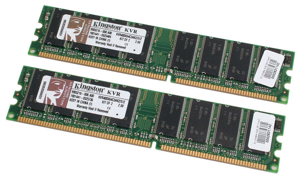 Kingston KVR400X64C3AK2/1G 1GB (2x 512Mb) 184-Pin PC3200 DDR-400MHz non-ECC Unbuffered CL3 DIMM Memory