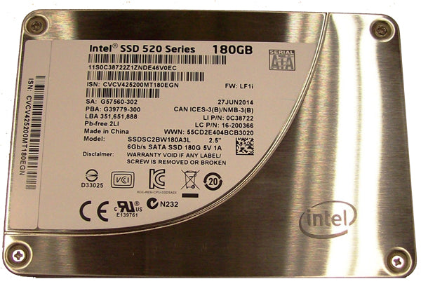 Lenovo 0C38722 Intel 520-Series 180Gb Serial ATA-III 6.0Gbps Gen-3 2.5-Inch Internal Solid State Drive (SSD)