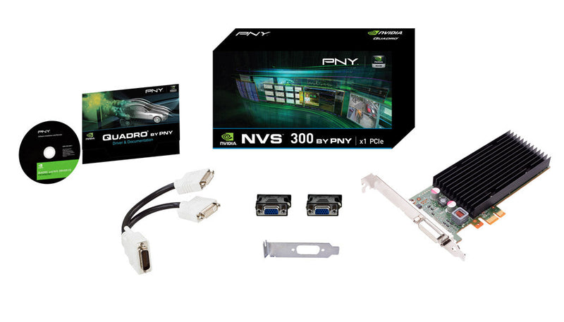 PNY Technologies VCNVS300X1-PB NVIDIA Quadro NVS 300 512Mb DDR3 PCI-Express x1 Low-Profile Video Graphic Adapter