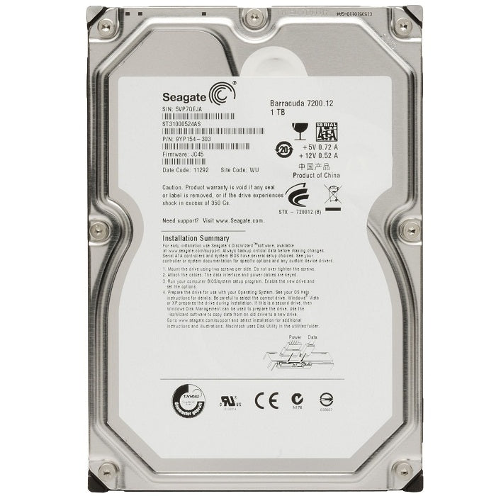 Seagate Barracuda 1TB 7200RPM 32MB Cache SATA 6.0GB/S 3.5" Internal Desktop Hard Drive (ST31000524AS)