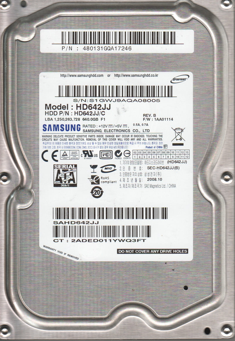 Samsung HD642JJ 640Gb 7200Rpm Serial ATA-3.0Gbps 16Mb Cache 3.5-Inch Internal Hard Drive