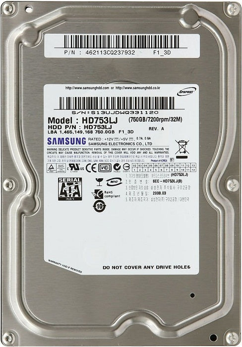 Samsung HD753LJ Spinpoint F1 750Gb SATA 3.5" Internal Hard Drive