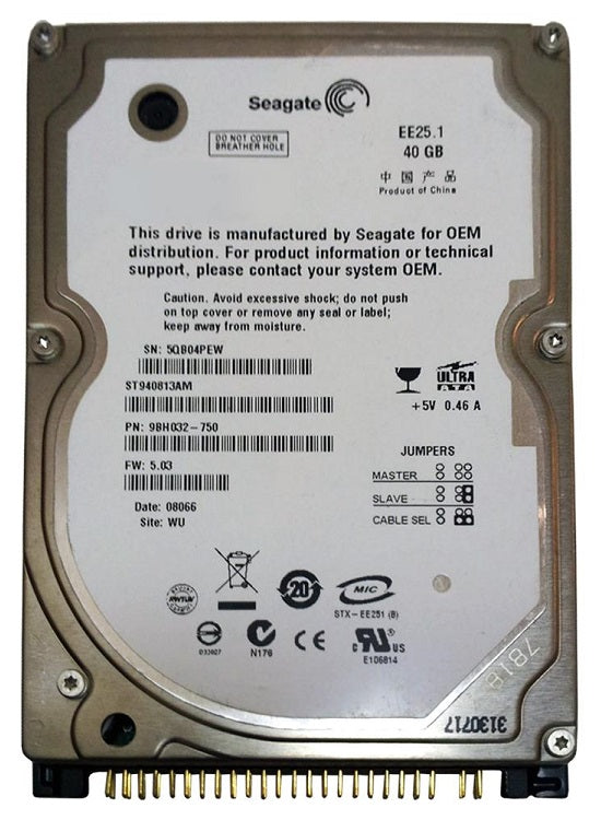Seagate ST940813AM 40Gb 5400RPM ATA-6 2.5-Inch 8Mb Cache Hard Drive