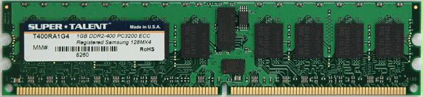 Super Talent T400RA1G4 1Gb PC3200 DDR2-400MHz SDRAM Single-Rank ECC Registered Memory Module