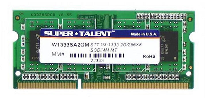 Super Talent W1333SA2GM 2Gb PC3-10600 DDR3 CL9 204-Pin SoDimm Memory Module