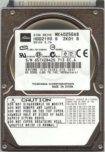 Toshiba MK4025GAS / HDD2190 40Gb 4200RPM IDE Ultra ATA-100 8Mb Cache 2.5-Inch Internal Notebook Hard Drive