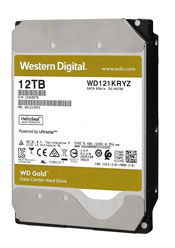 Western Digital WD121KRYZ Gold 12TB 7200RPM SATA-6.0Gbps 3.5-Inch Hard Drive