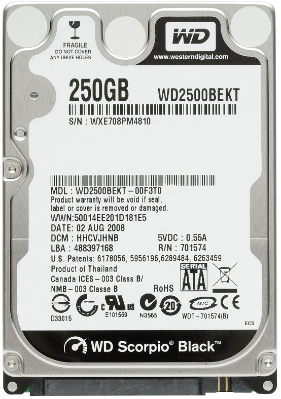 Western Digital WD2500BEKT 250GB 7200RPM 16MB Cache SATA 3.0Gbps 2.5-Inch Hard Drive