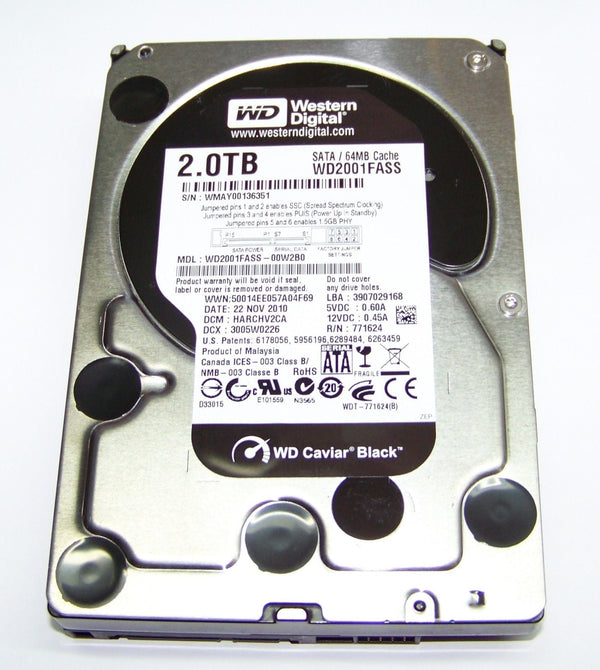 Western Digital Cavier Black WD2001FASS 2TB 7200RPM 64MB SATA-300 3.5" Hard Drive