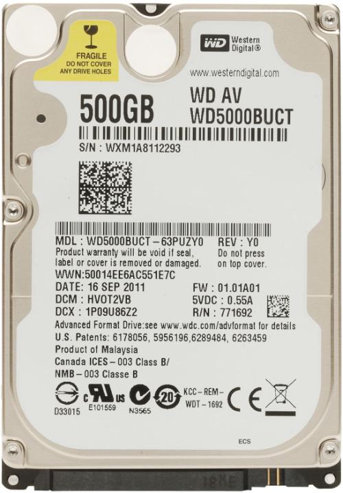 Western Digital WD5000BUCT WD AV-25 500Gb 5400Rpm SATA-3.0Gbps 16Mb Cache 2.5-Inch Hard Drive