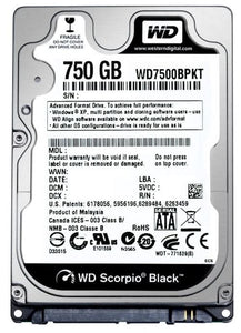 Western Digital WD7500BPKT Scorpio Black 750Gb 7200Rpm SATA-3.0Gbps 16Mb Cache 2.5-Inch Internal Hard Drive