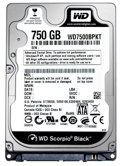 Western Digital WD7500BPKT Scorpio Black 750Gb 7200Rpm SATA-3.0Gbps 16Mb Cache 2.5-Inch Internal Hard Drive