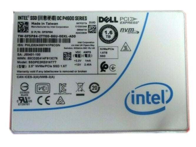 Dell F5P84 DC P4600 1.6Tb PCIe NVMe 3.1 x4 2.5-Inch Solid State Drive