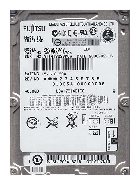 Fujitsu MHV2040AS 40Gb 5400Rpm IDE Ultra ATA-100 8Mb Buffer 2.5-Inch Internal Hard Drive