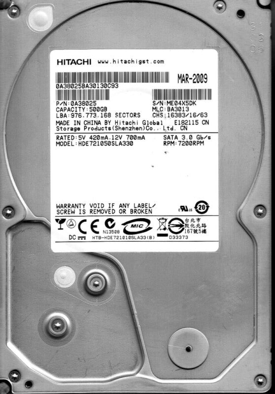 Hitachi Deskstar E7K1000 0A38025 500GB 7200RPM 32MB SATA-300 3.5" Hard Drive