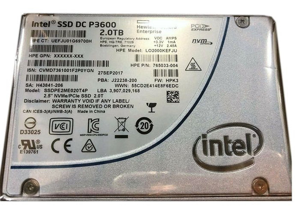 HP 765033-004 DC P3600 2Tb PCIe NVMe 3.0 x4 2.5-Inch Solid State Drive