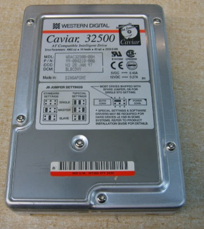 Western Digital Cavier WDAC32500 2.5GB 5400RPM ATA / IDE 40PIN 3.5INCH Hard Drive
