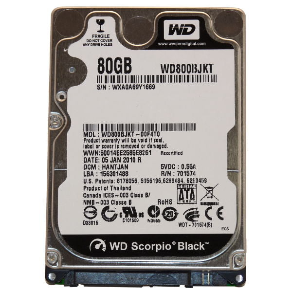 Western Digital WD800BJKT 80GB 7200RPM SATA 2.5" Hard Drive