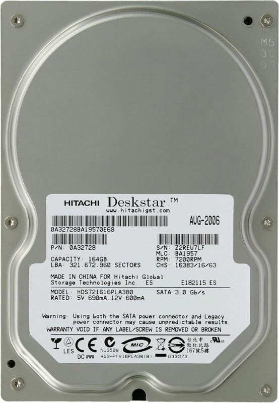 Hitachi Deskstar 7K160 0Y30006 / HDS721616PLA380 160GB 7200RPM 8MB SATA-300 3.5" Hard Drive