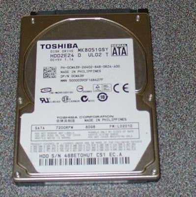 Toshiba MK8051GSY 80GB 7200RPM 16MB SATA II 9.5MM Notebook Hard Drive HDD2E24