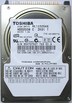 Toshiba MK1032GAX 100GB 5400RPM 16MB Buffer ATA-100 IDE 2.5" 9.5MM Laptop Hard Drive (HDD2D08)